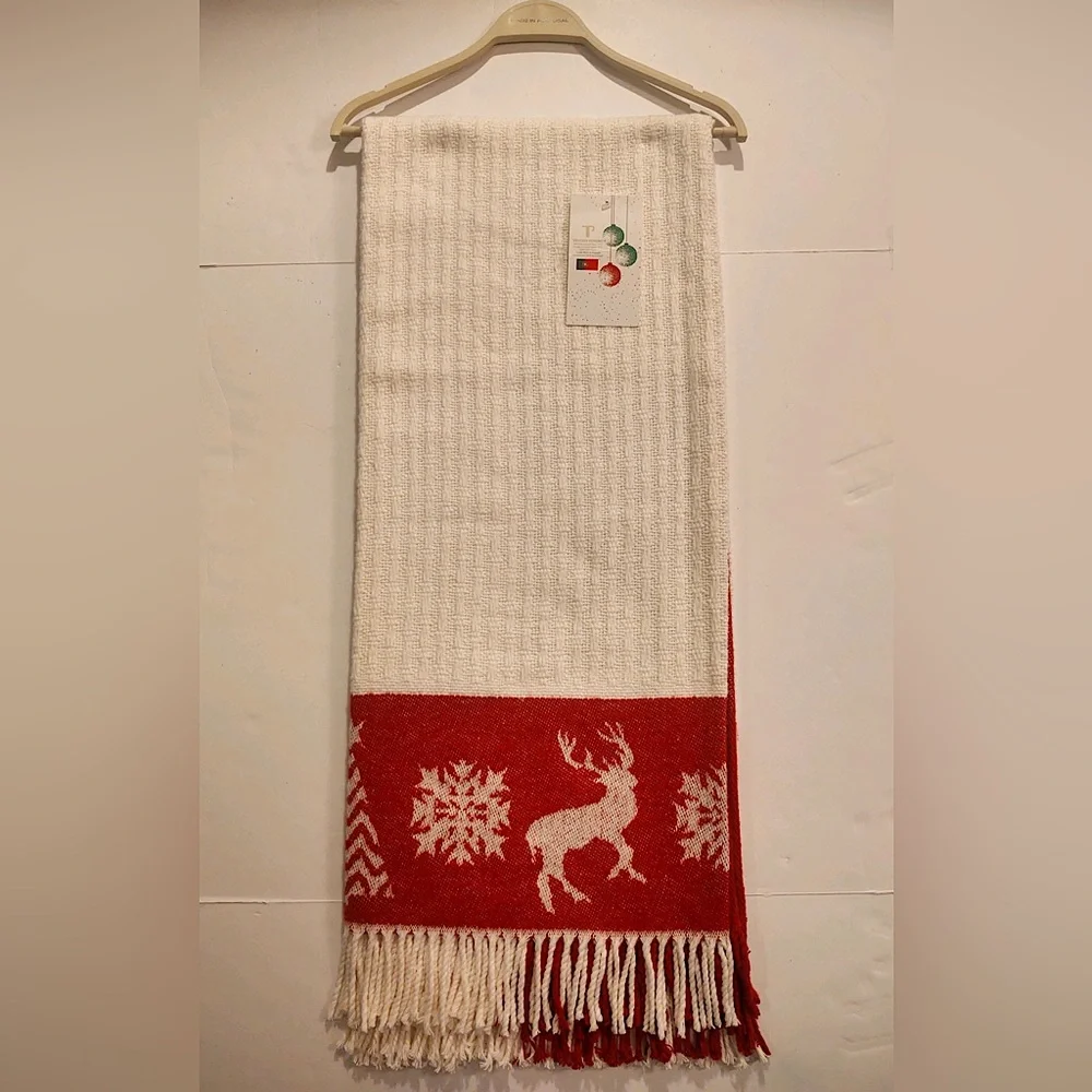🎁Texteis Penedo Holiday Throw Blanket - Ivory Weave Inset with Adorned Border